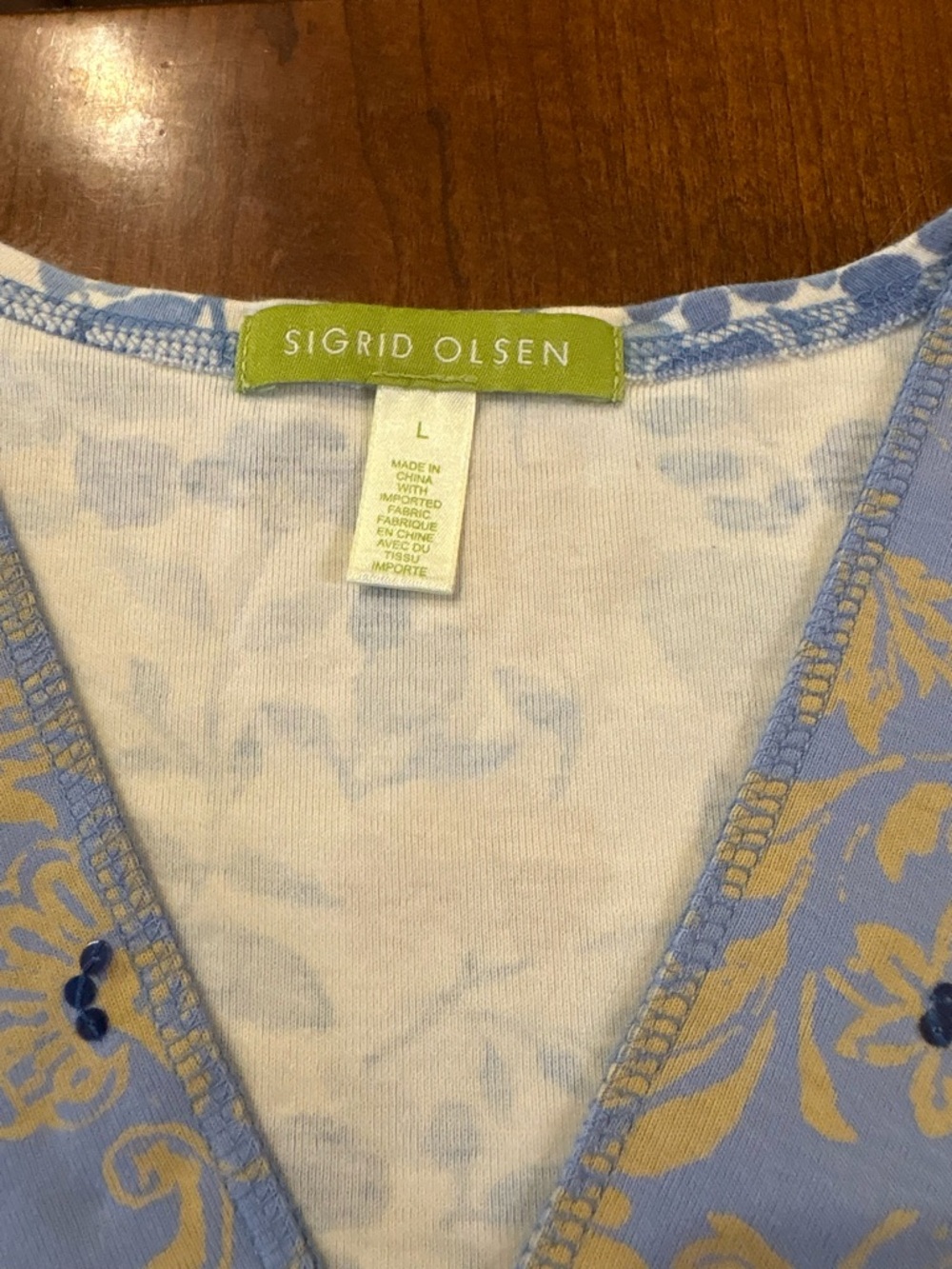 Sigrid Olsen Women’s Blue & Yellow Floral V-Neck Top - Picture 6 of 8